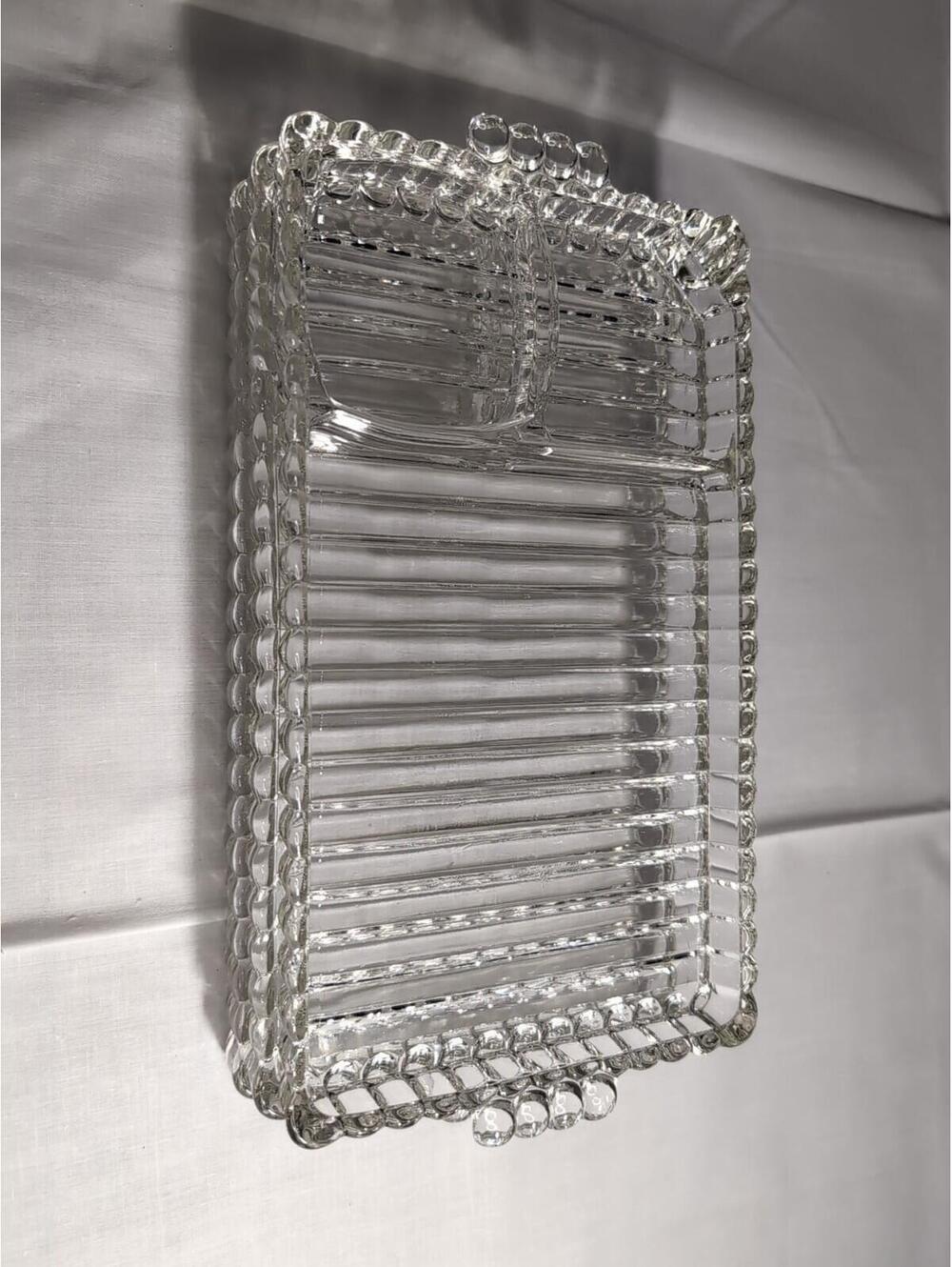 Hazel Atlas Set Of 3 Ribbed Glass Snack Tray (A6)